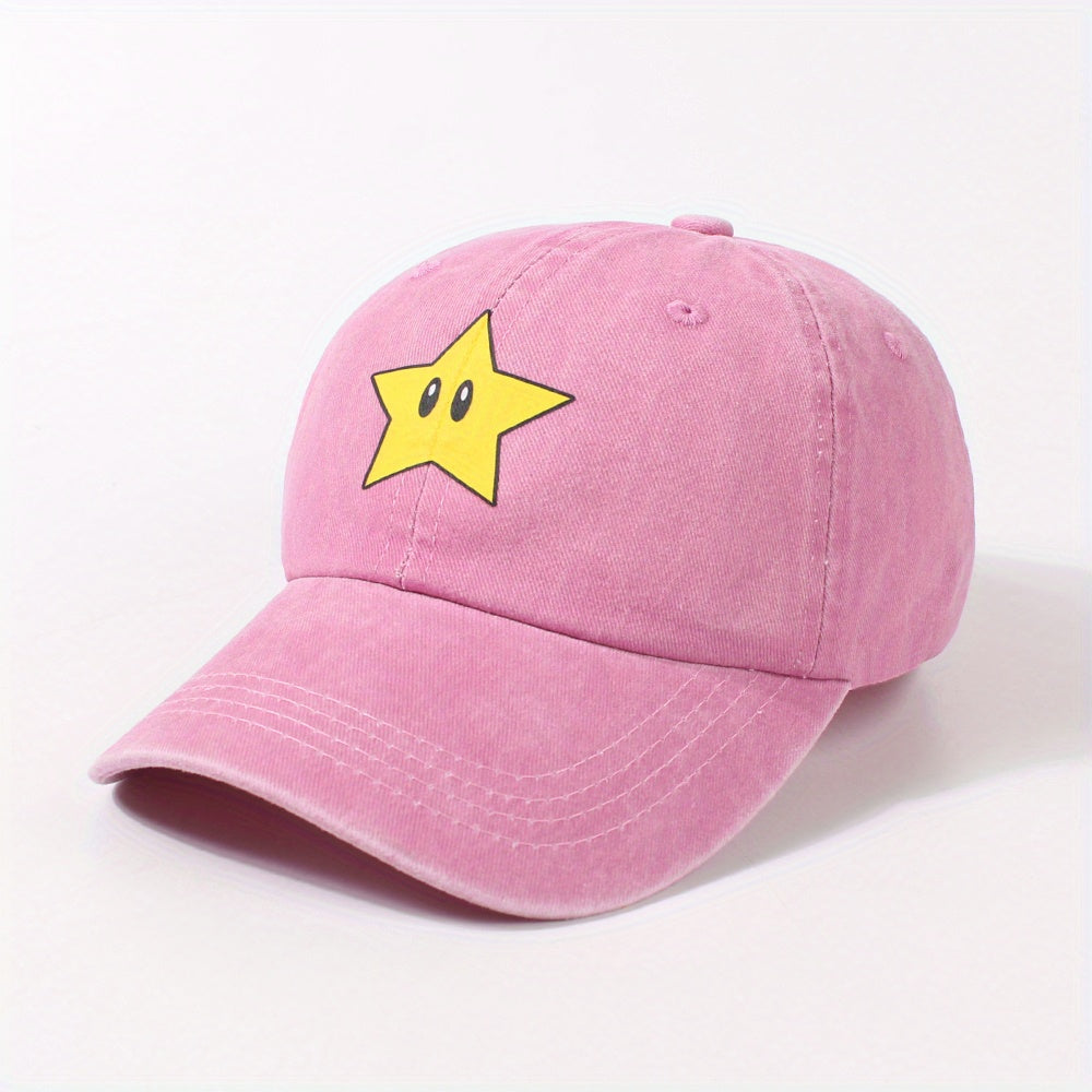 Cartoon Star Print Baseball Cap Distressed Dad Hats Lightweight Sun Hats
