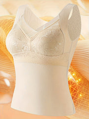 2pcs Lace Thermal Underwear Soft V Neck Sleeveless Top Women's Lingerie