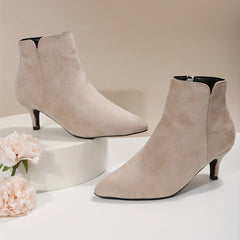 Women's Kitten Heel Ankle Boots Side Zip Comfortable Short Booties