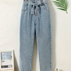 Girls Elastic Waist Denim Trousers Kids Street Daily Spring Fall Clothes