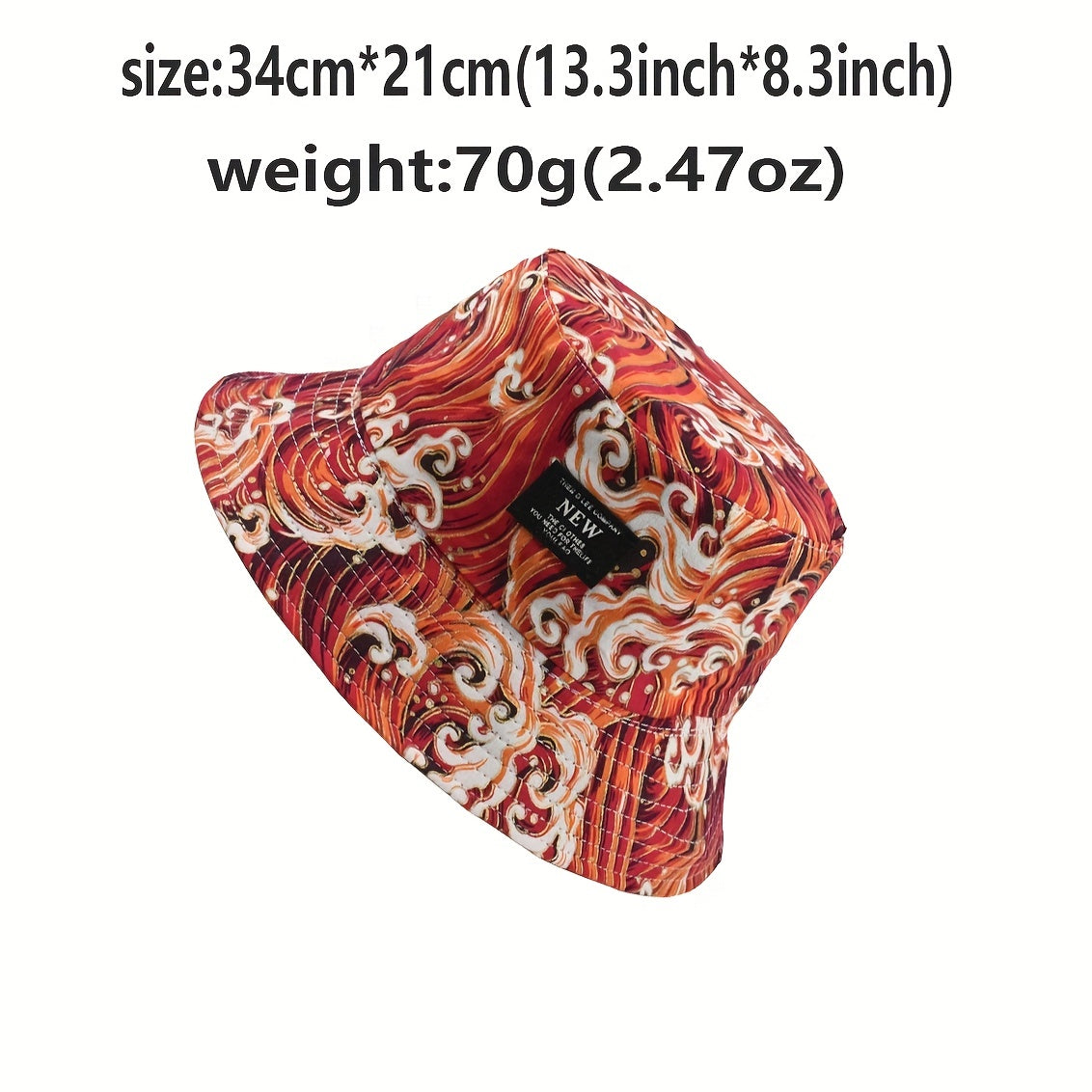 Wave Print Reversible Bucket Hat with Letter Embroidery