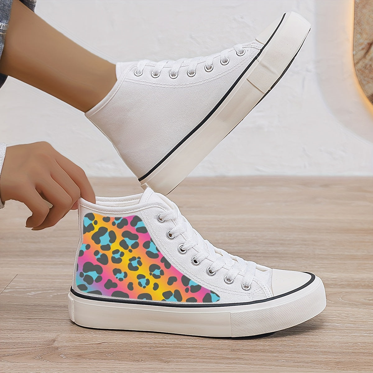 Leopard Print Y2K Plush Lined Thermal Chunky Canvas Sneakers