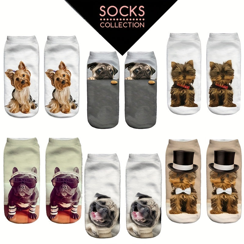 6 Pairs Dog Print Low Cut Ankle Socks Women's Stockings