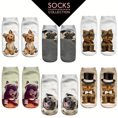 6 Pairs Dog Print Low Cut Ankle Socks Women's Stockings