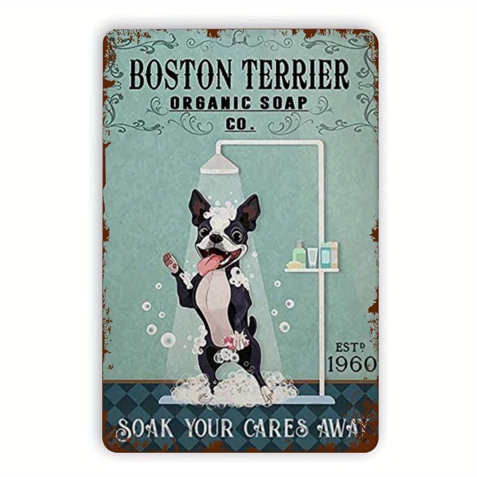 Terrier Metal Tin Sign Soap Soak Away Retro Iron Painting Husky 8x12 Inch