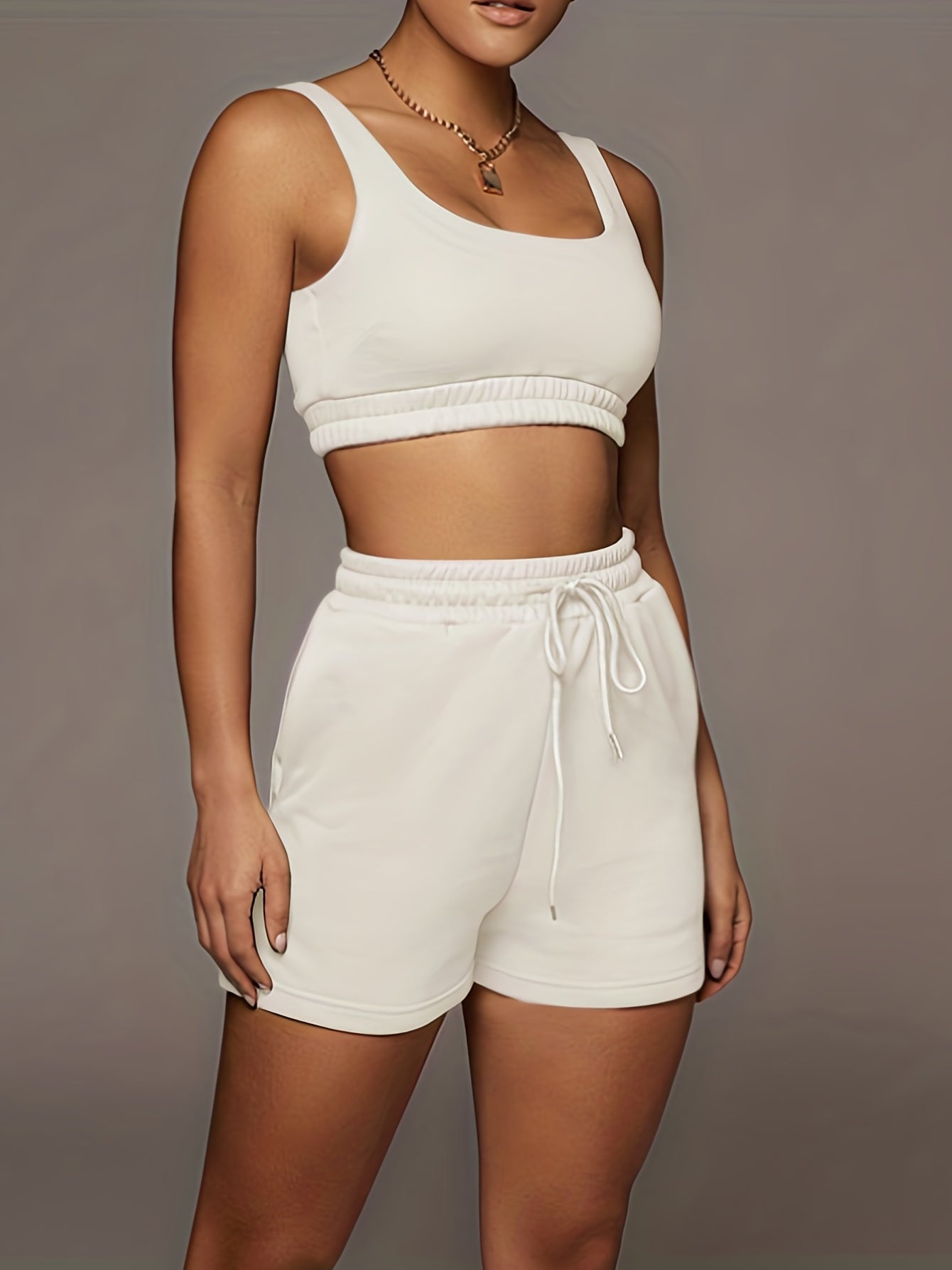 Tank Top & Shorts Two Piece Set Sleeveless & Drawstring Workout Outfits
