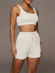 Tank Top & Shorts Two Piece Set Sleeveless & Drawstring Workout Outfits