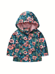 Toddler Girls Hooded Jacket Flowers Graphic Casual Coat Top