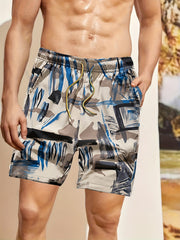 Men's Stylish Letter Pattern Print Swim Trunks Quick Dry Beach Shorts
