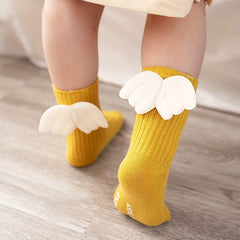 3 Pairs Girls Wing Non-slip Socks, Breathable Soft Socks