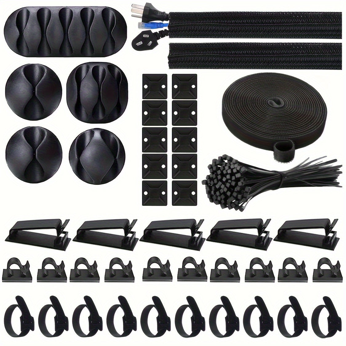 153pcs Cable Management Kit 2 Cable Sleeves 20 Cable Clips 20 Zip Tie Mounts