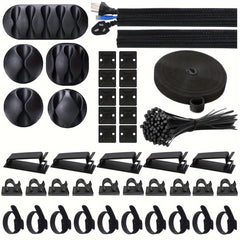 153pcs Cable Management Kit 2 Cable Sleeves 20 Cable Clips 20 Zip Tie Mounts
