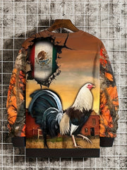 Mexico Rooster Print Men's Sweatshirt Loose Pullover for Autumn Winter