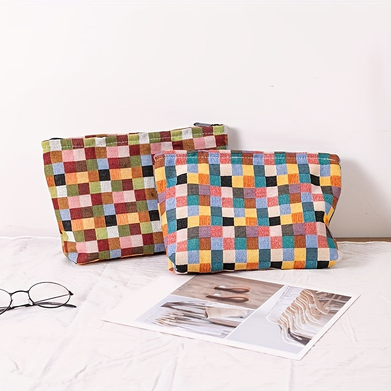 Plaid Makeup Bag Zipper Cosmetic Pouch Large Capacity Organizer