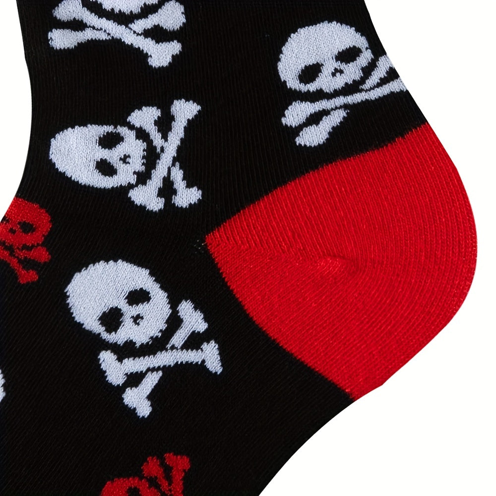 6 Pairs Halloween Skull & Pumpkin Print Funny Mid Tube Socks Women's Stockings