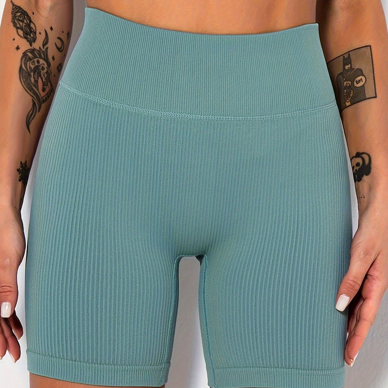 Women's High Waist Workout Biker Shorts with Wide Waistband for Yoga & Sports
