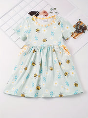 Toddler Girls Bee Floral Print Dress With Pocket