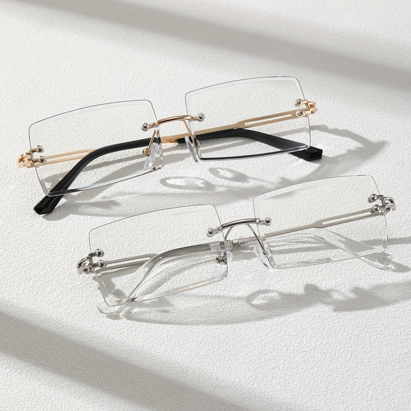 2 Pack Men's Metal Rimless Casual Sunglasses Flat Lens