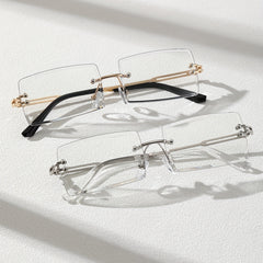 2 Pack Men's Metal Rimless Casual Sunglasses Flat Lens