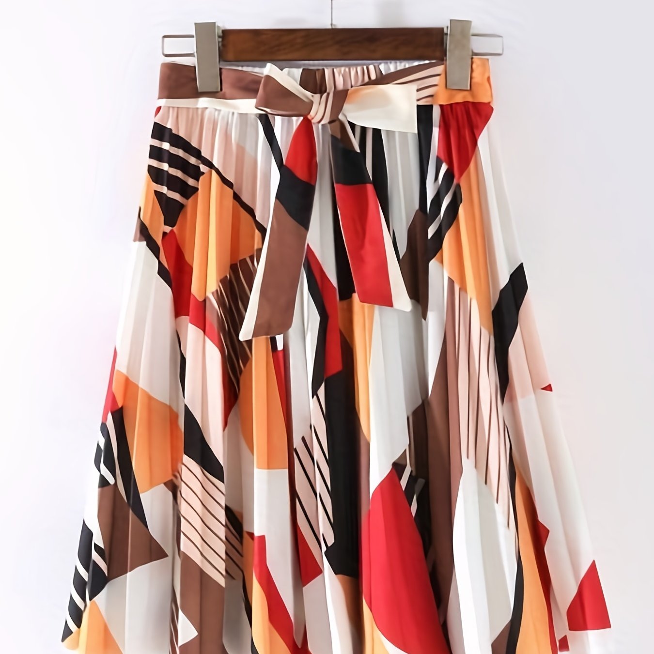Boho Floral Print Pleated Skirt with Tied Front