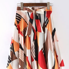 Boho Floral Print Pleated Skirt with Tied Front