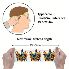 Sunflower & Butterfly Print Sports Headband - Stretchy & Breathable Polyester