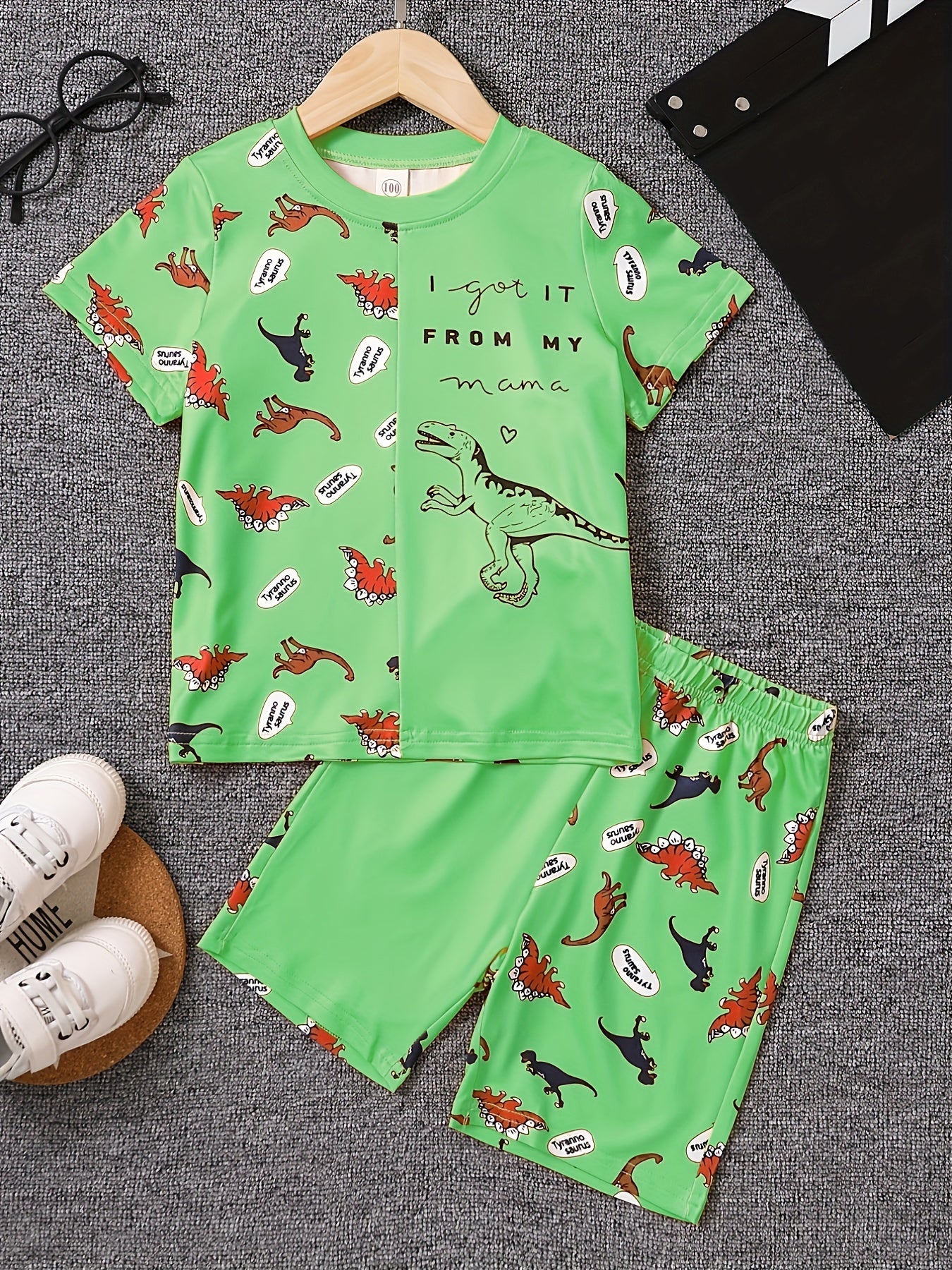 Boys Dinosaur Graphic Print T-shirt & Shorts Set for Summer