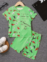 Boys Dinosaur Graphic Print T-shirt & Shorts Set for Summer