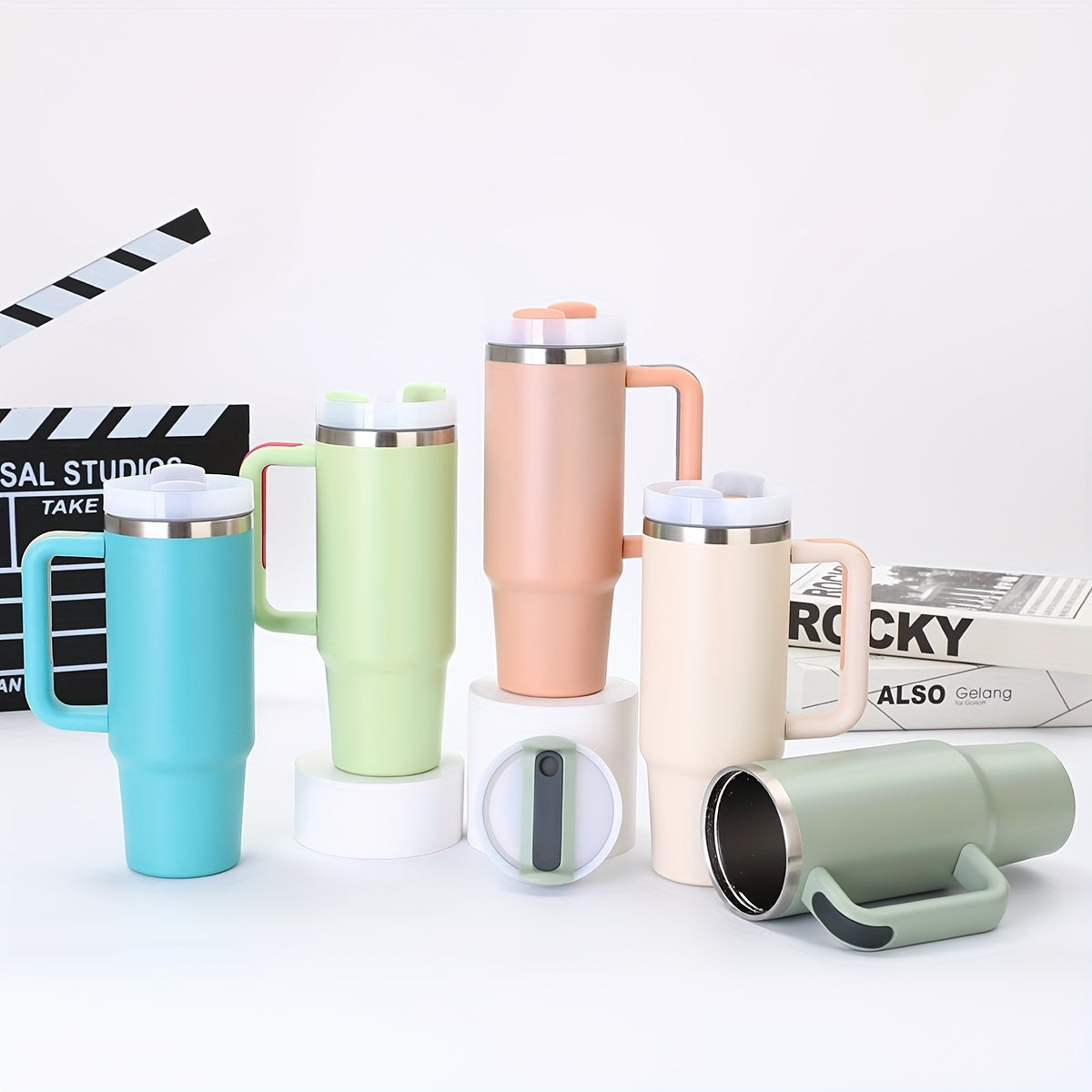 40oz Stainless Steel Insulated Travel Mug with Handle and Straw