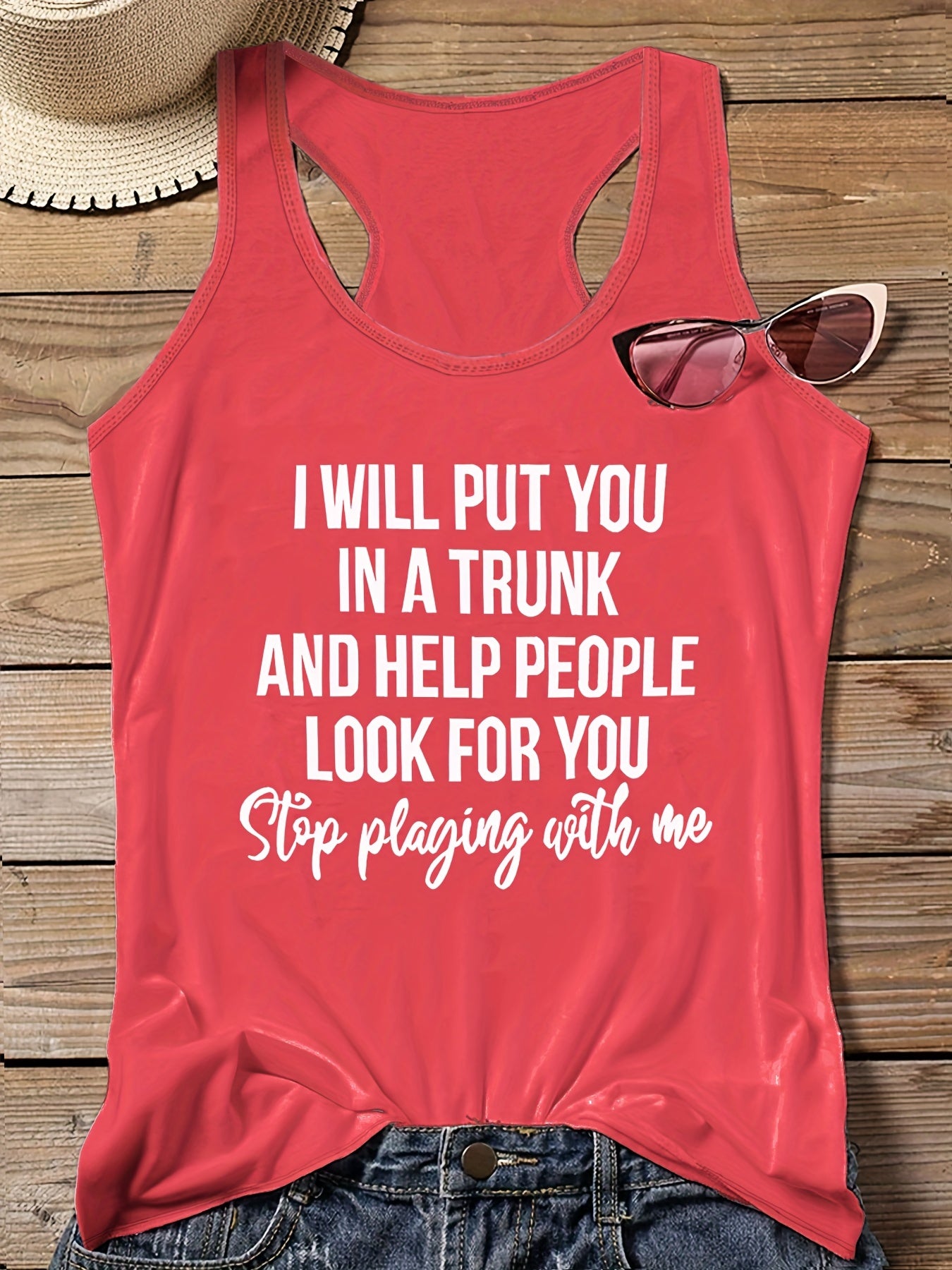 Casual Tank Top Women's Plus Slogan Print Vest Top