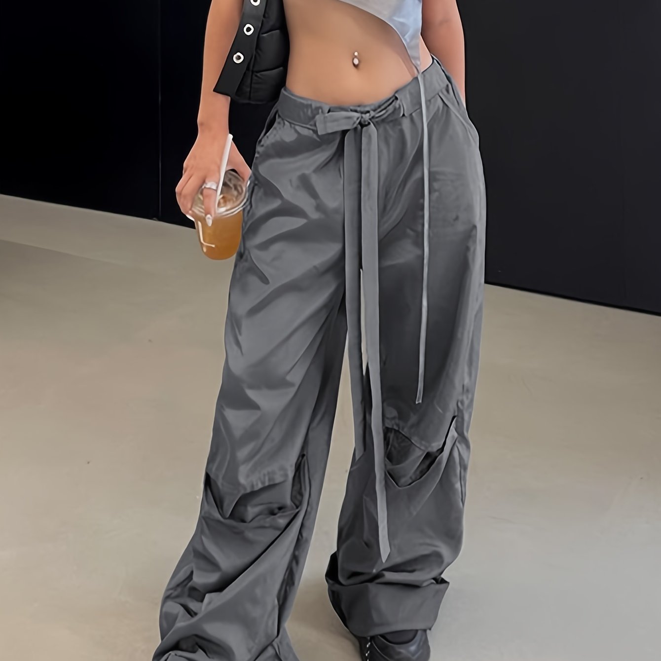 Y2K Style Sports Pants Low Waist Lace Up Casual Trousers