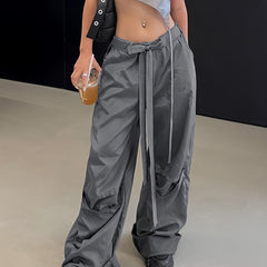 Y2K Style Sports Pants Low Waist Lace Up Casual Trousers