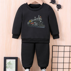 Baby Cartoon Train Print Sweatshirt and Trousers Set