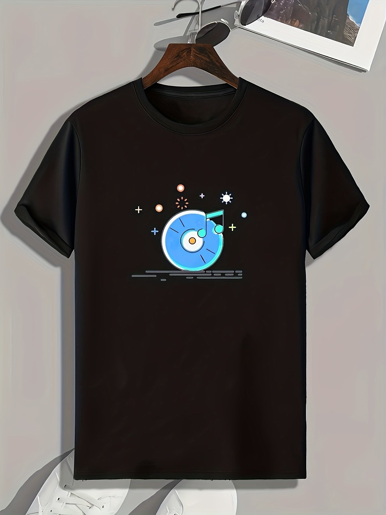 Music Pattern Print Men's Graphic T-shirt for Summer