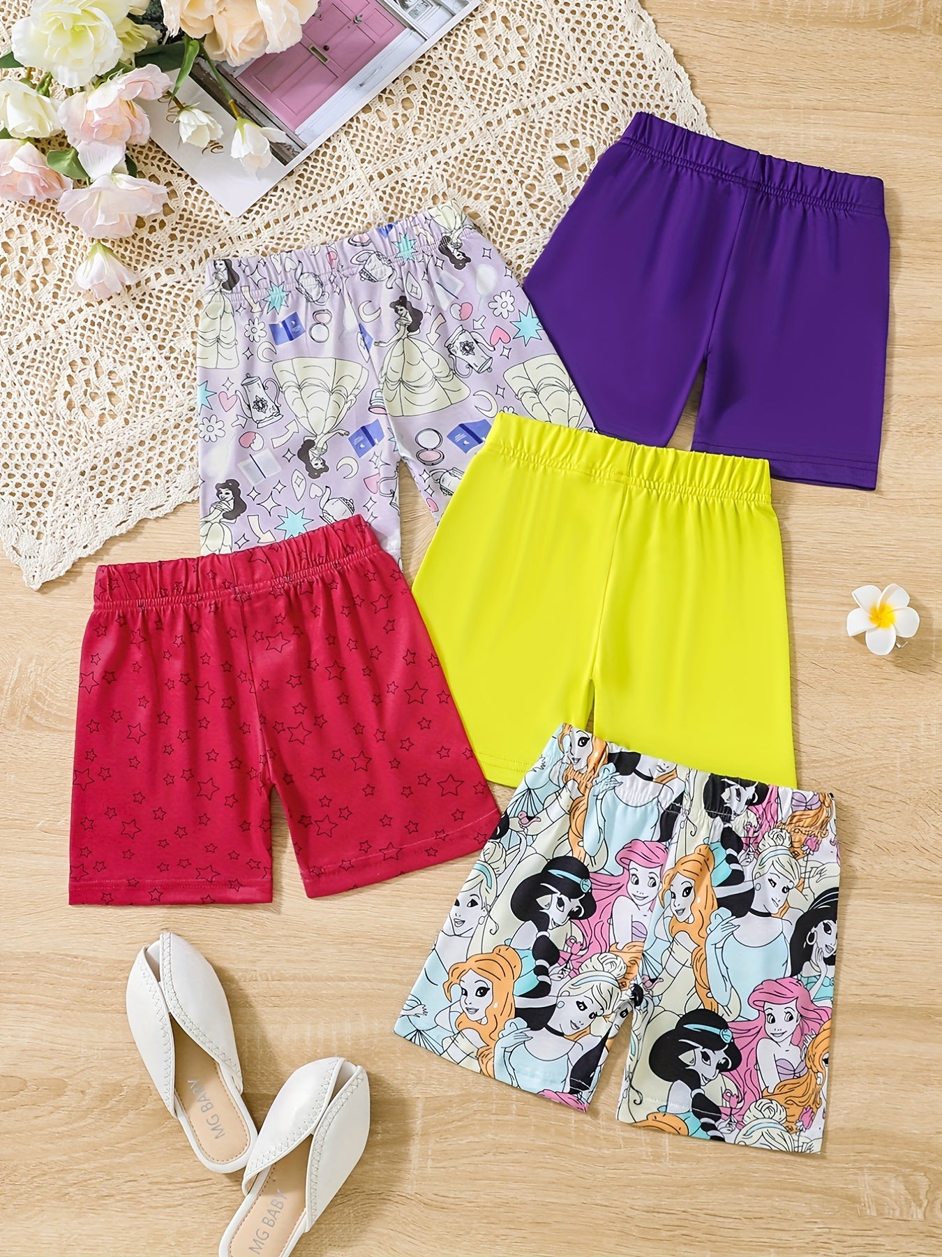5pcs Girls Cartoon Print Shorts for Summer