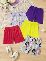 5pcs Girls Cartoon Print Shorts for Summer