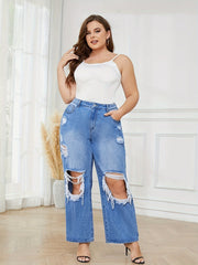 Ripped High Rise Wide Leg Jeans