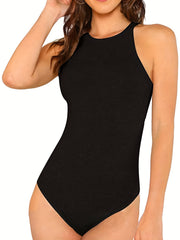 Sleeveless Crew Neck Bodysuit Sexy One Piece Bodysuit