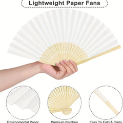 24pcs Paper Fans with Bamboos for Wedding Party Home