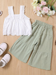 Toddler Girls Lace Crop Top & Wide Leg Pants Set Kids Summer Clothes