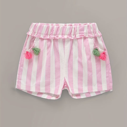 Summer Boho Tassle Stripe Shorts, Elastic Waist
