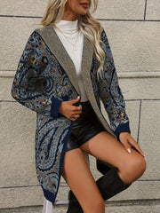 Paisley Pattern Hooded Cardigan Vintage Sweater for Fall & Winter