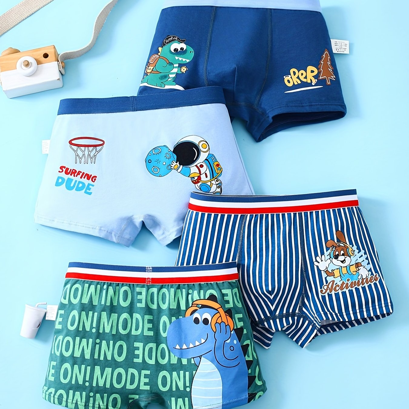 4pcs Boys Boxer Briefs 95 Cotton Striped Cartoon Print Elastic Waist