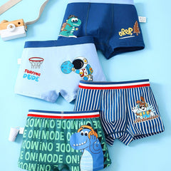 4pcs Boys Boxer Briefs 95 Cotton Striped Cartoon Print Elastic Waist