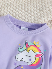 Toddler Girls Unicorn Graphic Mesh Spliced Dress Kids Party Clothes