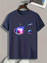 Space View Print Men's Graphic T shirt Casual Comfy Tees For Summer