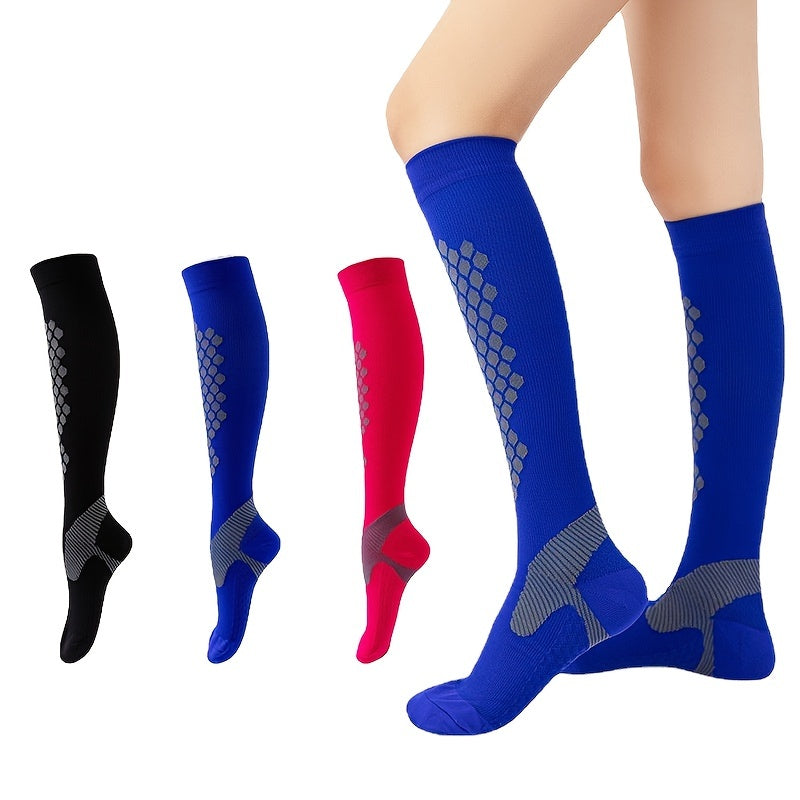 3pairs Diamond Honeycomb Calves Jump Exercise Compression Socks