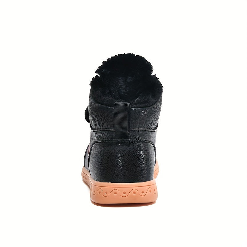 Women's Faux Leather Fleece Warm Chunky Shoes Comfortable Non slip Medium Top