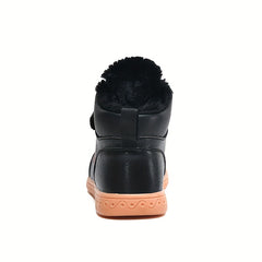 Women's Faux Leather Fleece Warm Chunky Shoes Comfortable Non slip Medium Top