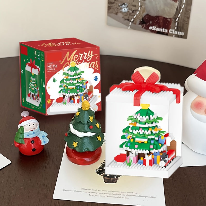 Christmas Building Blocks with Display Case Santa, Gingerbread House, Snowman